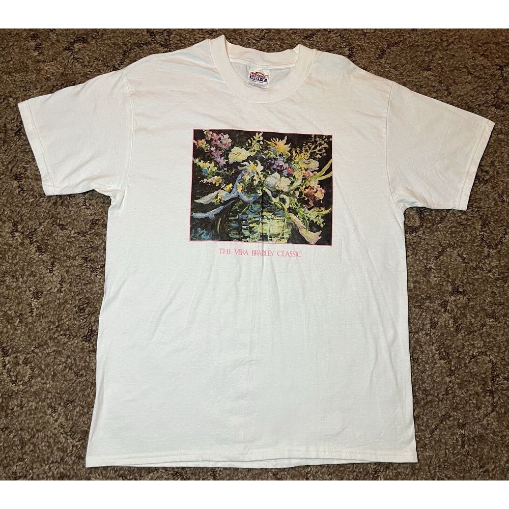 Vintage Vera Bradley Shirt‎ Adult L White Colorful Artwork Classic Made In USA
